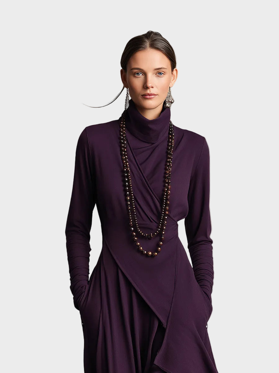 Abito Maxi Asimmetrico in Maglia con Collo Alto - Teresa di Amora Moda, foto 6