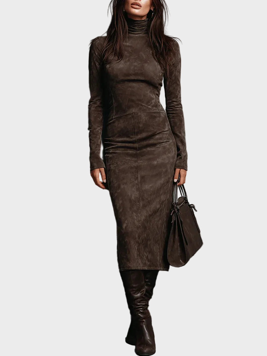 Abito Midi a Maniche Lunghe in caffè - Lidia di Amora Moda