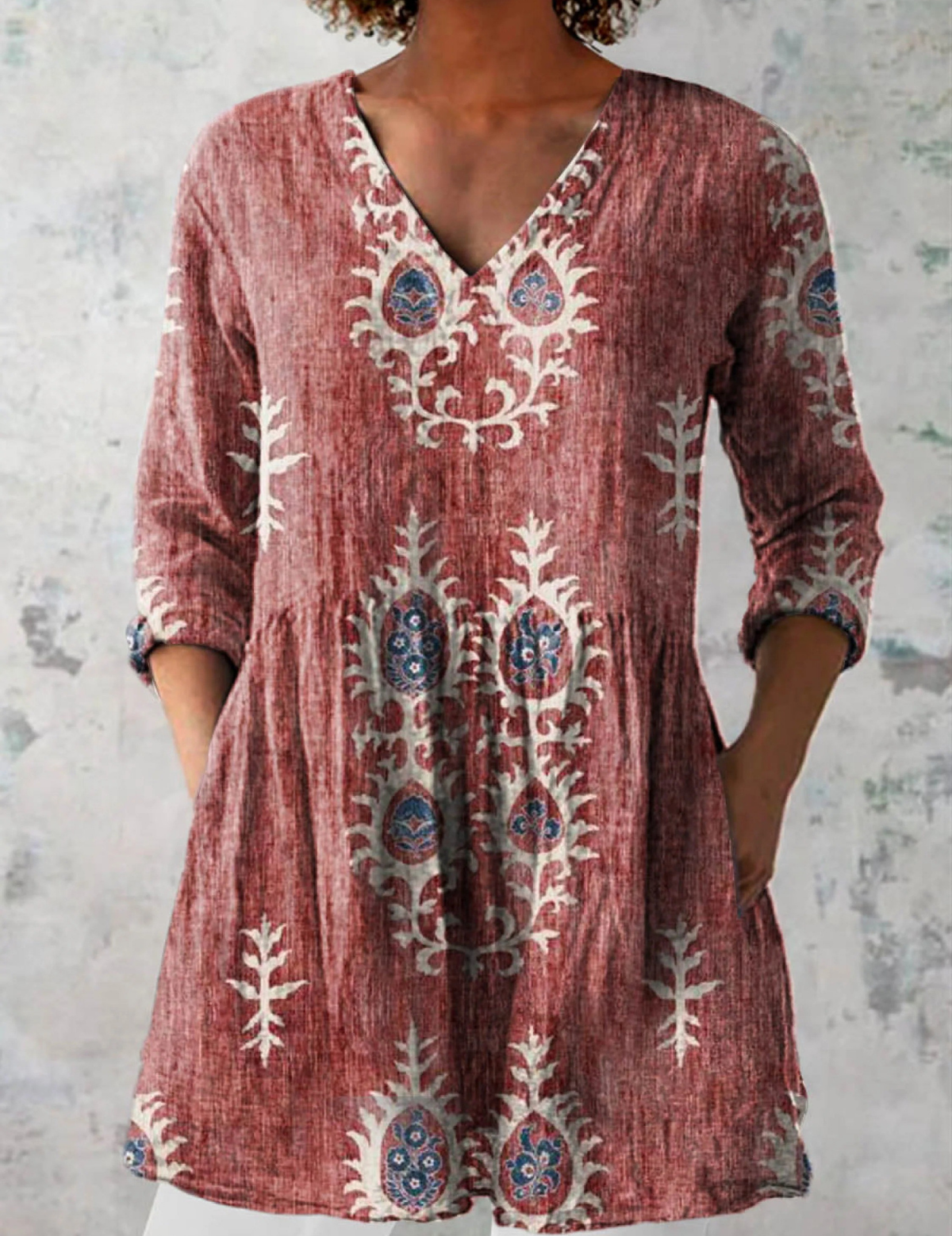 Blusa Lunga Stampata in rosso - Orsola di Amora Moda, foto 4