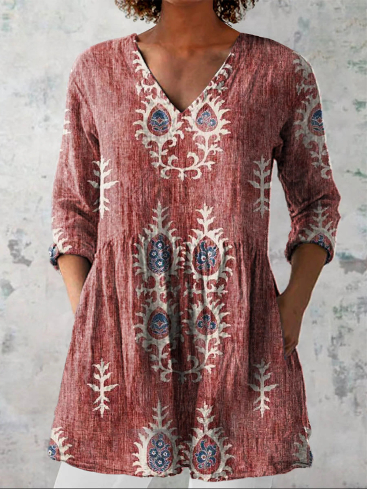 Blusa Lunga Stampata in rosso - Orsola di Amora Moda, foto 4