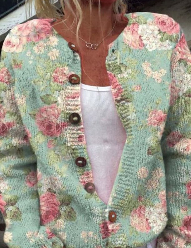 Cardigan Verde Salvia con Motivo Floreale - Bianca di Amora Moda