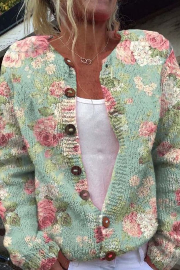 Cardigan Verde Salvia con Motivo Floreale - Bianca di Amora Moda