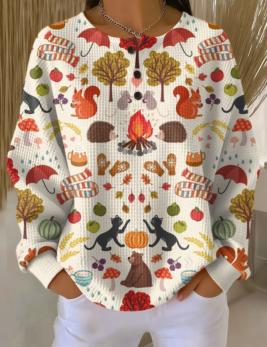 Maglione con Motivo Bosco Autunnale in grigio autunnale - Miriam di Amora Moda