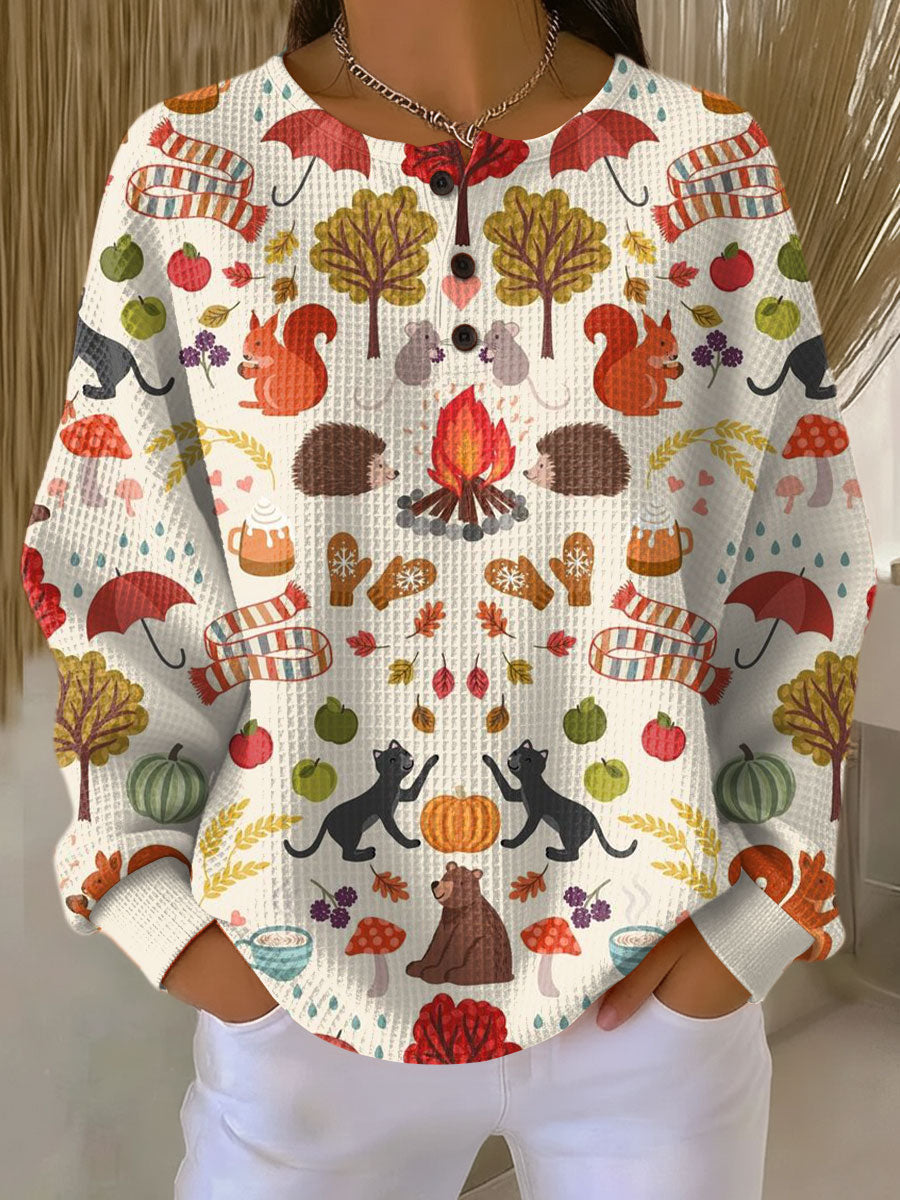 Maglione con Motivo Bosco Autunnale in grigio autunnale - Miriam di Amora Moda
