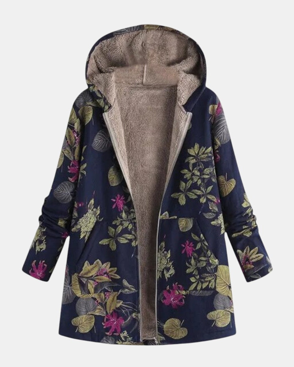 Cappotto Blu Marino con Motivo Floreale - Aurora di Amora Moda, foto 2