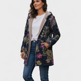 Cappotto Blu Marino con Motivo Floreale - Aurora di Amora Moda