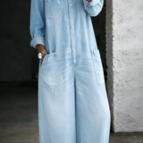 Tuta con Spalle Scoperte e Maniche Lunghe in blu chiaro - Elena di Amora Moda, foto 7