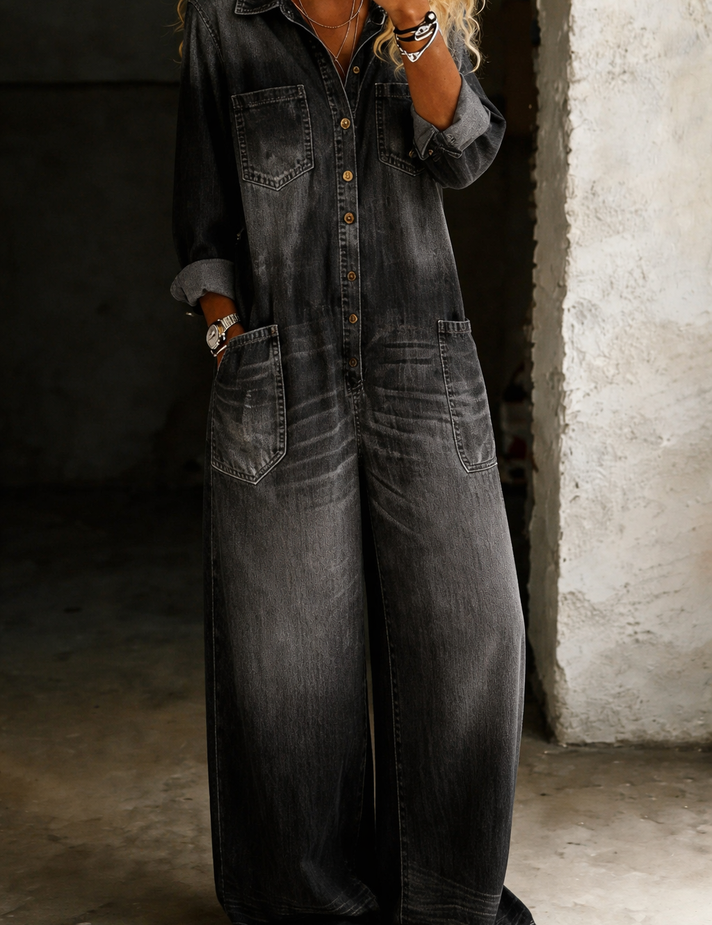 Salopette Casual in nero - Lorenza di Amora Moda, foto 4