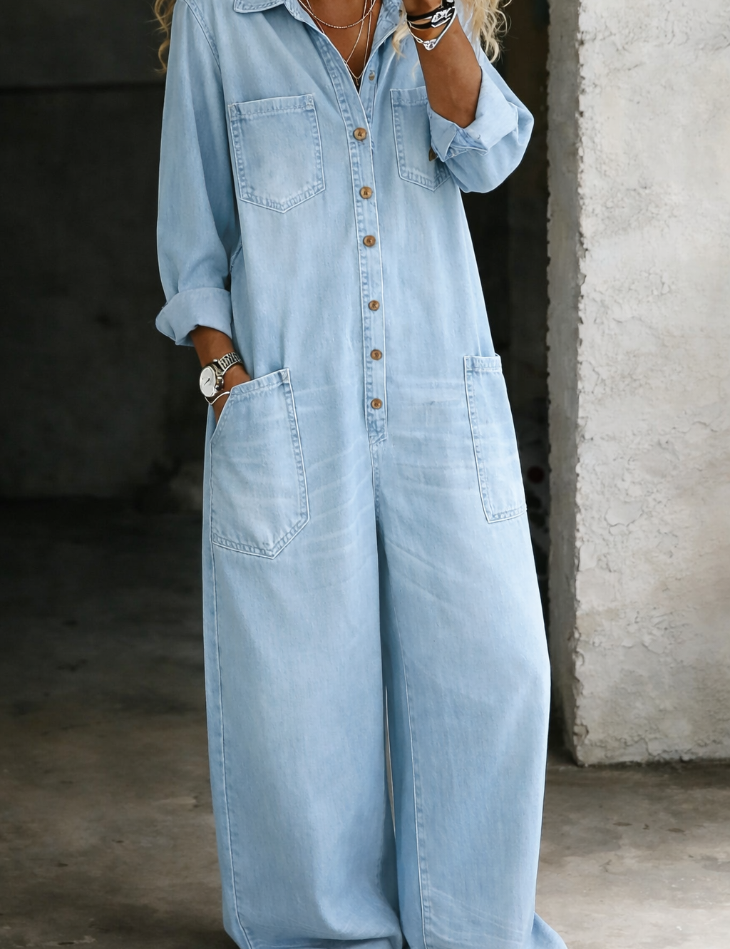 Salopette Casual in blu chiaro - Lorenza di Amora Moda, foto 6