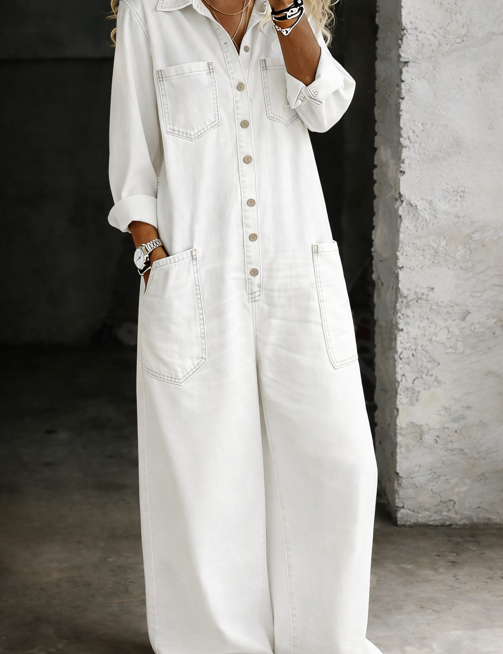 Salopette Casual in bianco - Lorenza di Amora Moda, foto 7