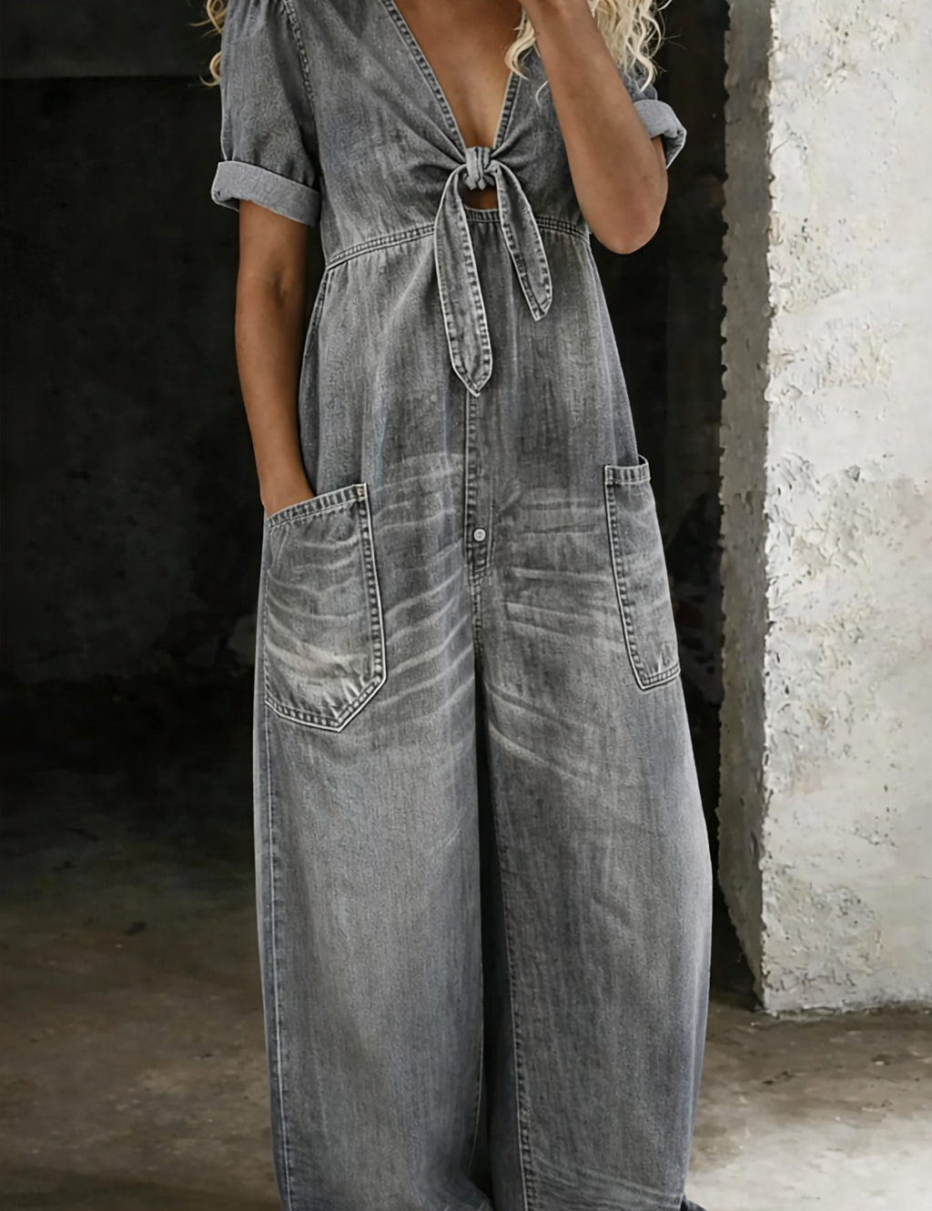 Tuta Corta a Maniche Corte con Scollo a V in grigio - Nadia di Amora Moda, foto 6