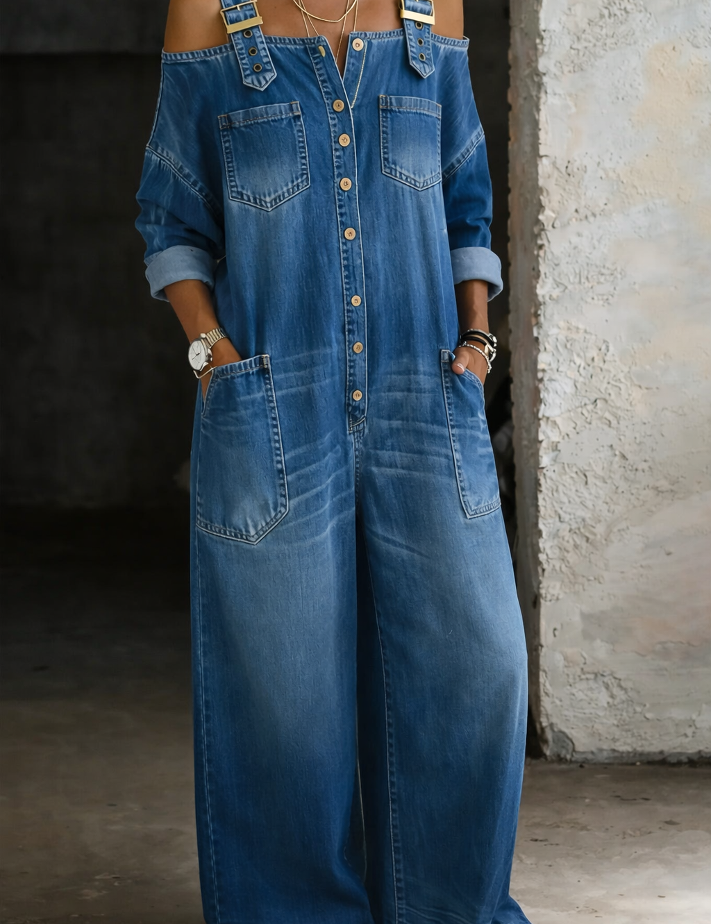 Salopette in Denim con Spalle Scoperte - Silvana di Amora Moda