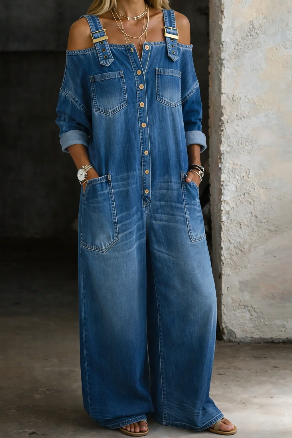 Salopette in Denim con Spalle Scoperte - Silvana di Amora Moda