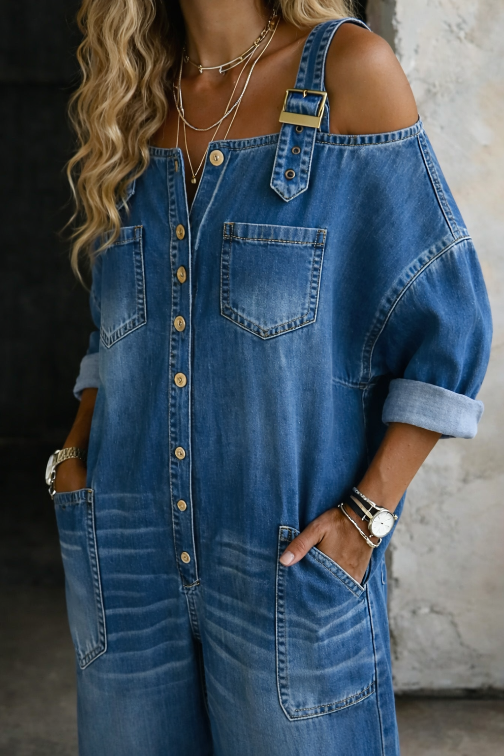 Salopette in Denim con Spalle Scoperte - Silvana di Amora Moda, foto 2
