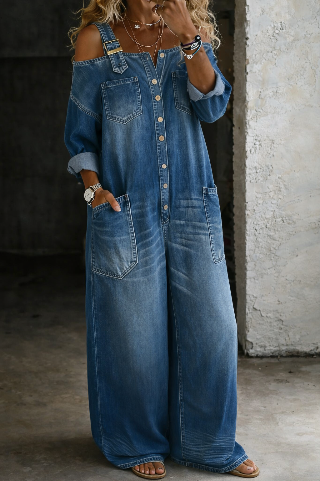 Salopette in Denim con Spalle Scoperte - Silvana di Amora Moda, foto 4