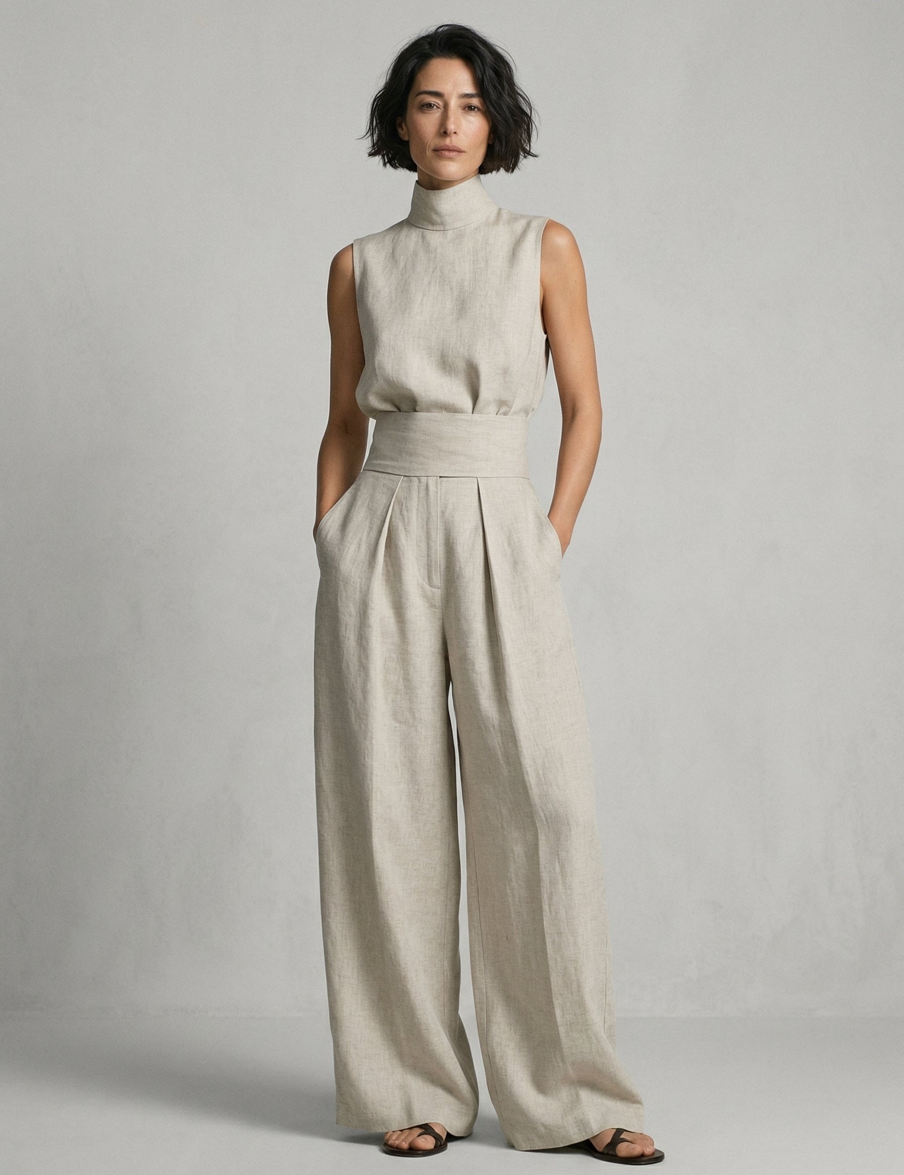 Completo con Canotta senza Maniche in beige - Noemi di Amora Moda