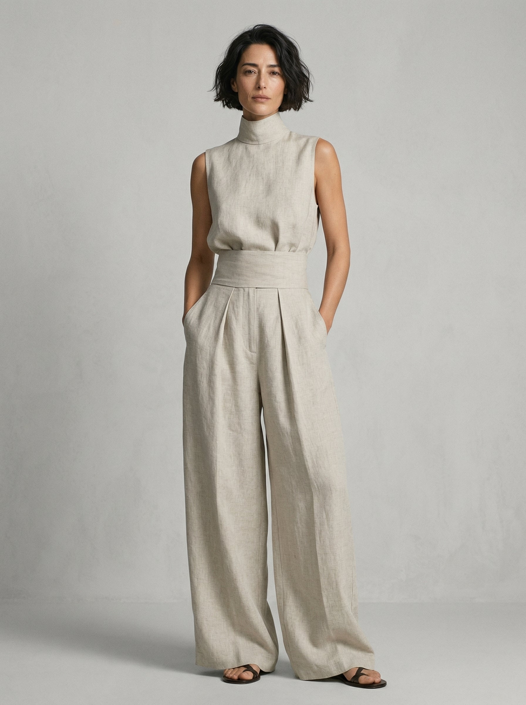 Completo con Canotta senza Maniche in beige - Noemi di Amora Moda