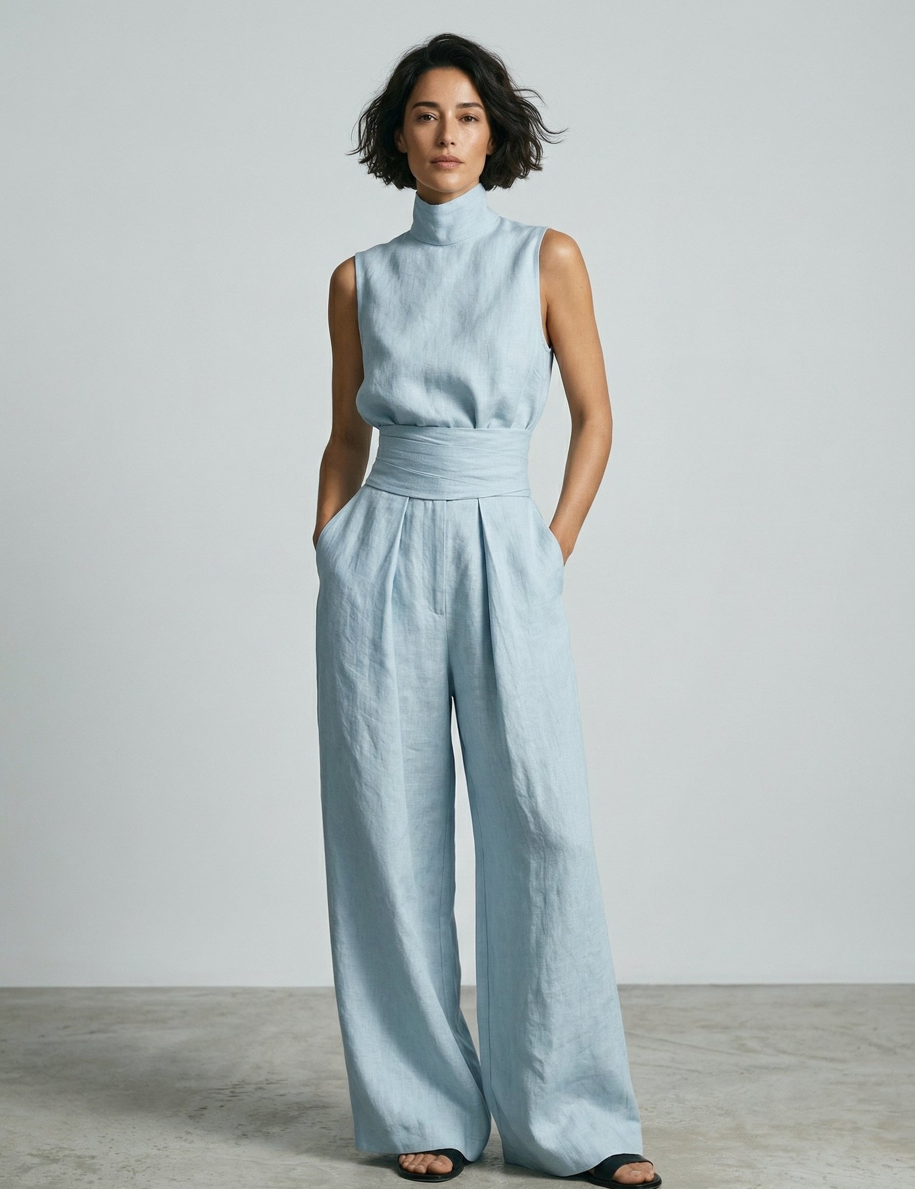 Completo con Canotta senza Maniche in azzurro chiaro - Noemi di Amora Moda, foto 3