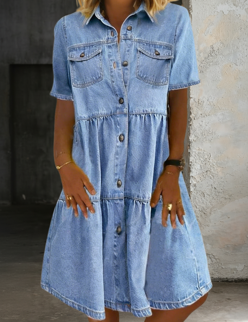 Abito in Denim Casual Elegante - Sofia di Amora Moda, foto 2
