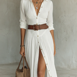 Abito Maxi con Collo a V e Maniche Lunghe - Dafne di Amora Moda, foto 3