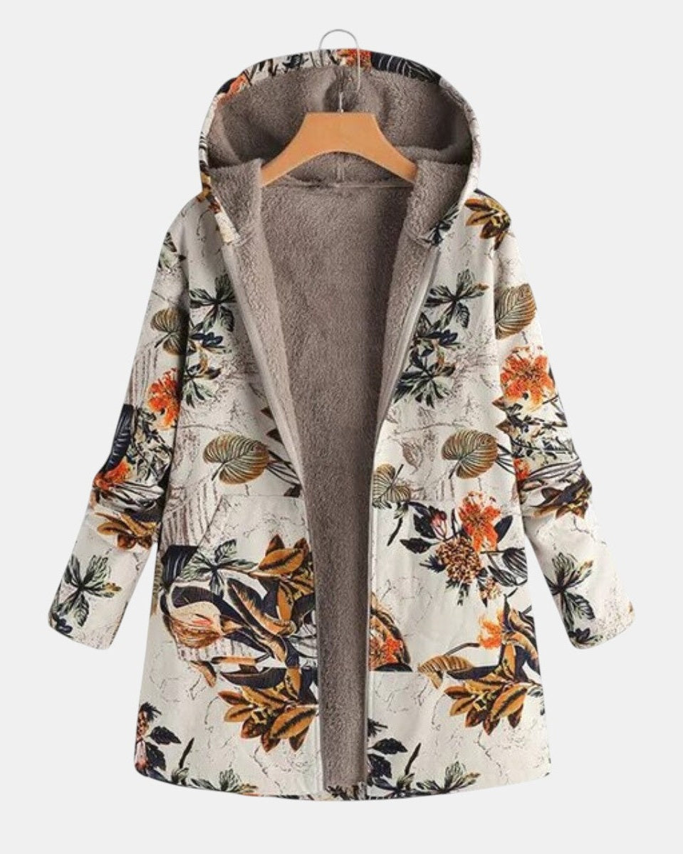 Cappotto Boho-Sherpa con Cappuccio e Motivo Floreale - Elena di Amora Moda, foto 2
