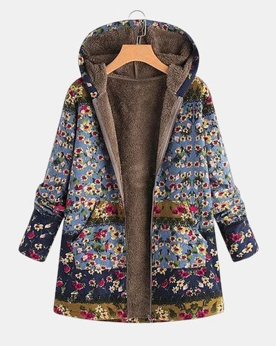 Pullover con Cappuccio Boho-Sherpa con Motivo Floreale - Norma di Amora Moda