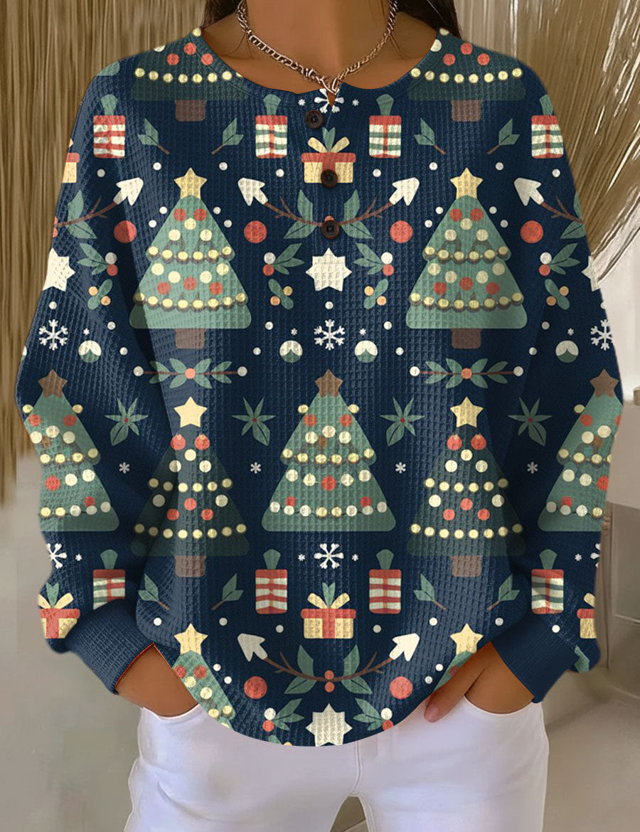 Maglione di Natale Blu Scuro con Abeti - Ida di Amora Moda