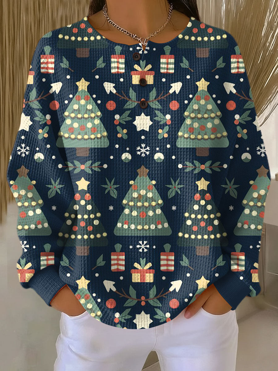 Maglione di Natale Blu Scuro con Abeti - Ida di Amora Moda