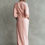 Eleonora - Abito Maxi in Lino Rosa con Scollo a V