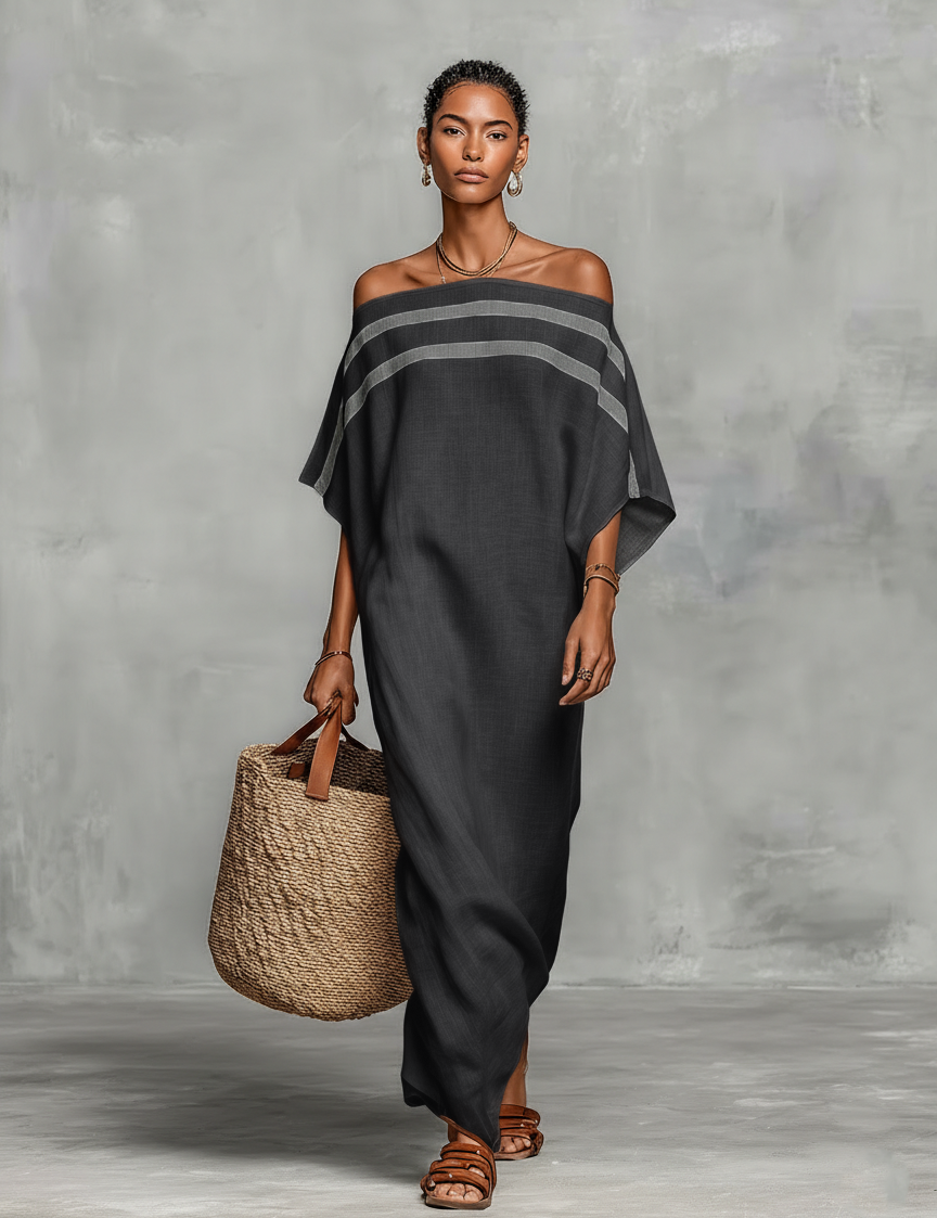 Viola - Abito Maxi Minimalista in Lino con Spalle Scoperte
