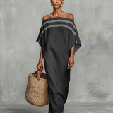 Viola - Abito Maxi Minimalista in Lino con Spalle Scoperte