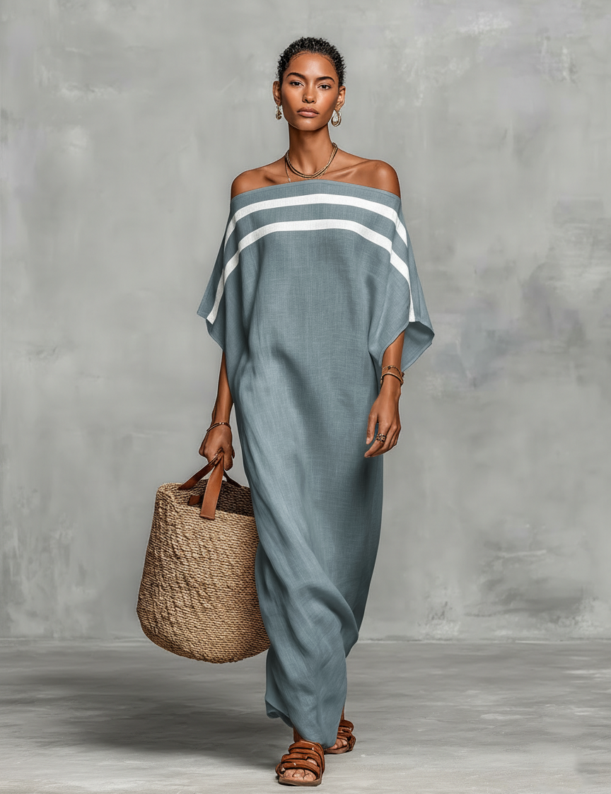 Viola - Abito Maxi Minimalista in Lino con Spalle Scoperte
