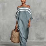 Viola - Abito Maxi Minimalista in Lino con Spalle Scoperte