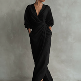 Eleonora - Abito Maxi in Lino Rosa con Scollo a V