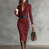 Alessia - Abito Midi in Maglia Slim Fit con Scollo a V