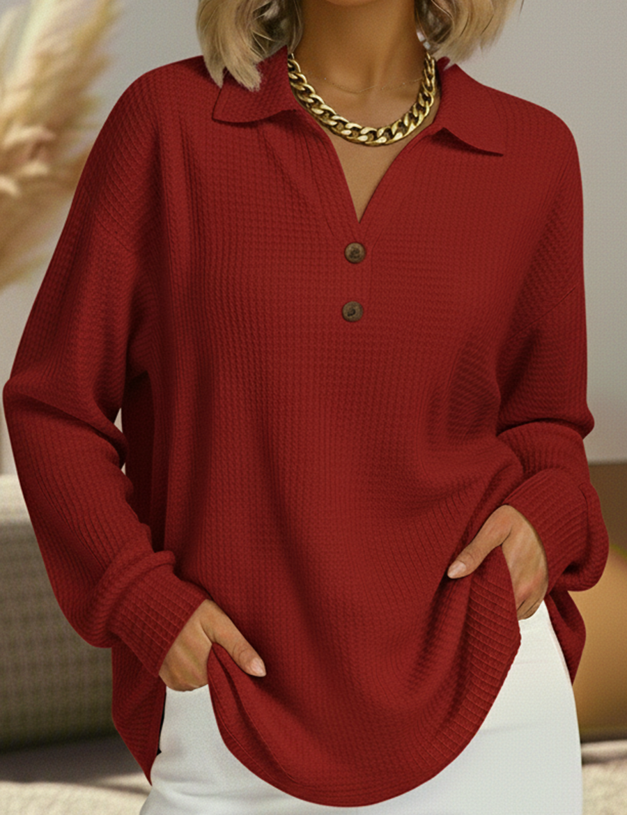 Maglione Semplice con Colletto Camicia in rosso - Luisa di Amora Moda, foto 3