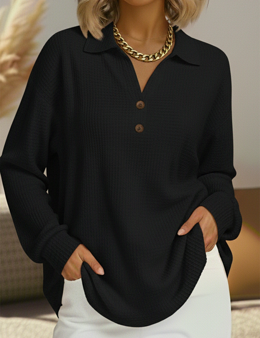 Maglione Semplice con Colletto Camicia in nero - Luisa di Amora Moda