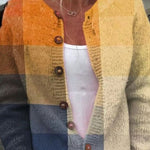 Cardigan con Motivo a Blocchi in Ocra e Blu - Gabriella di Amora Moda