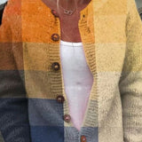 Cardigan con Motivo a Blocchi in Ocra e Blu - Gabriella di Amora Moda