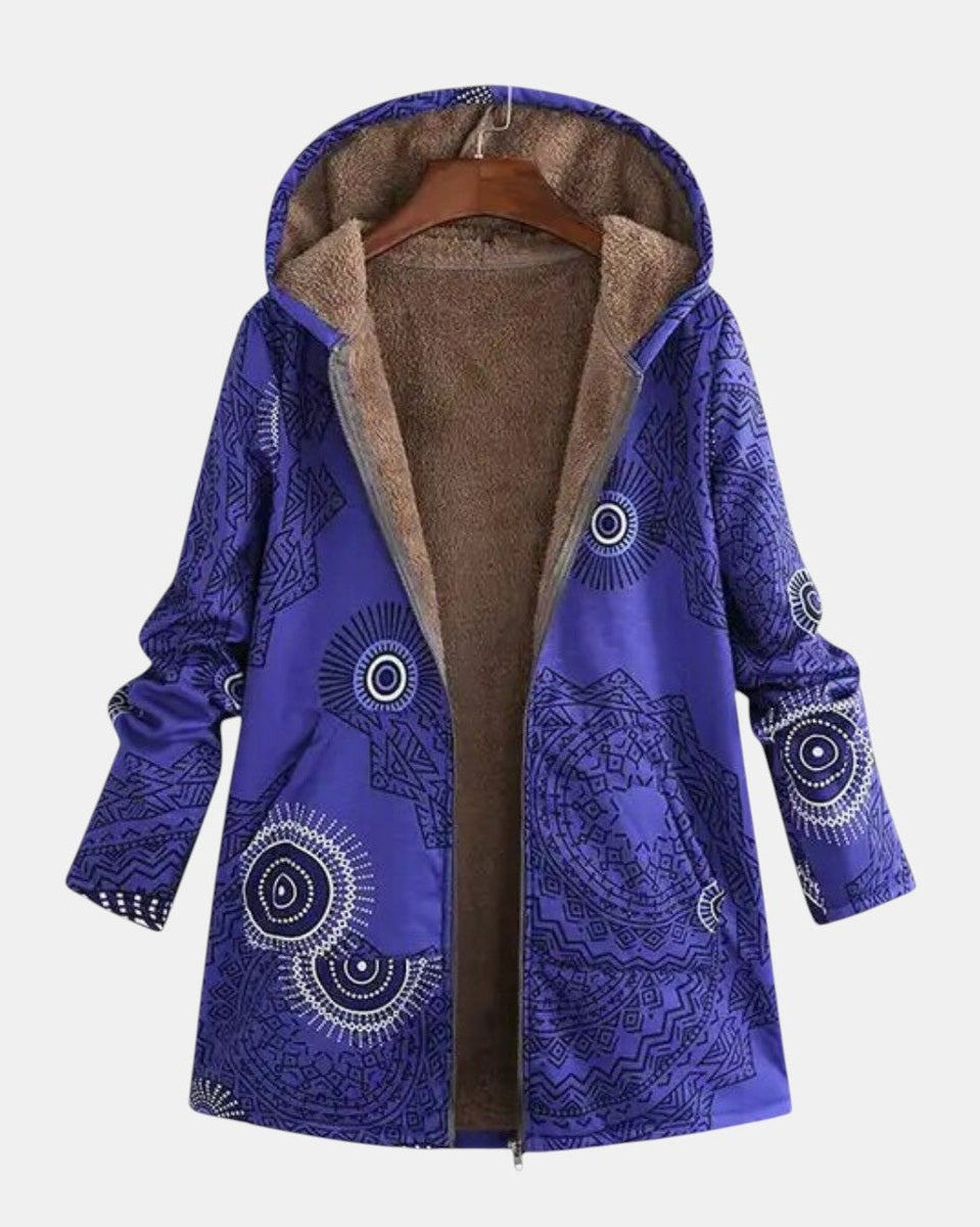 Felpa con Cappuccio in Pile Blu Marino con Motivo Mandala - Luna di Amora Moda