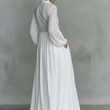Marta - Abito Maxi in Lino con Dettagli Patchwork e Collo Alto