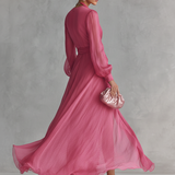 Noemi - Abito Lungo in Chiffon con Perline e Scollo a V