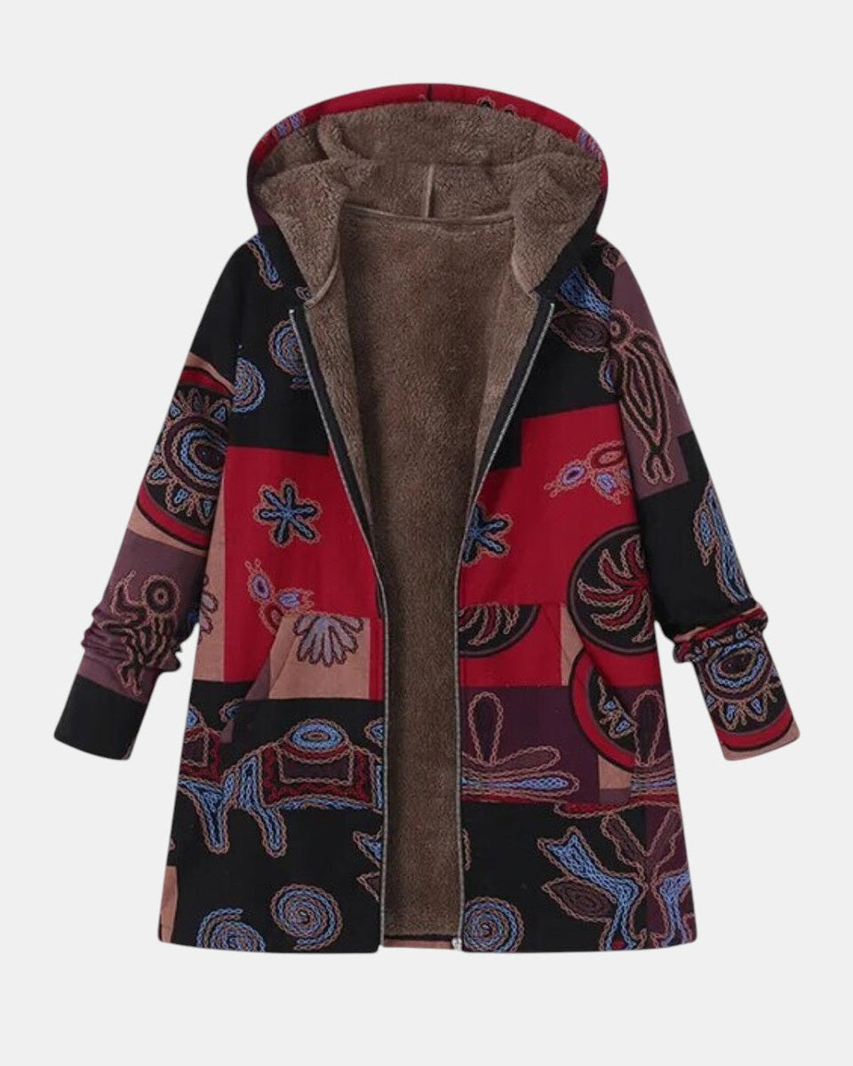 Cappotto con Cappuccio in Patchwork Boho con Motivo Astratto - Marina di Amora Moda