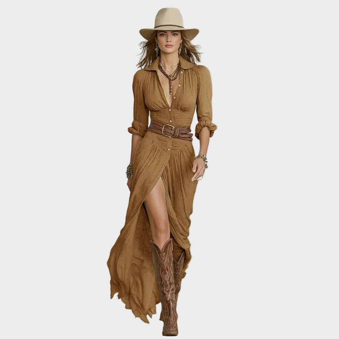 Abito Maxi Elegante in marrone - Ida di Amora Moda, foto 4