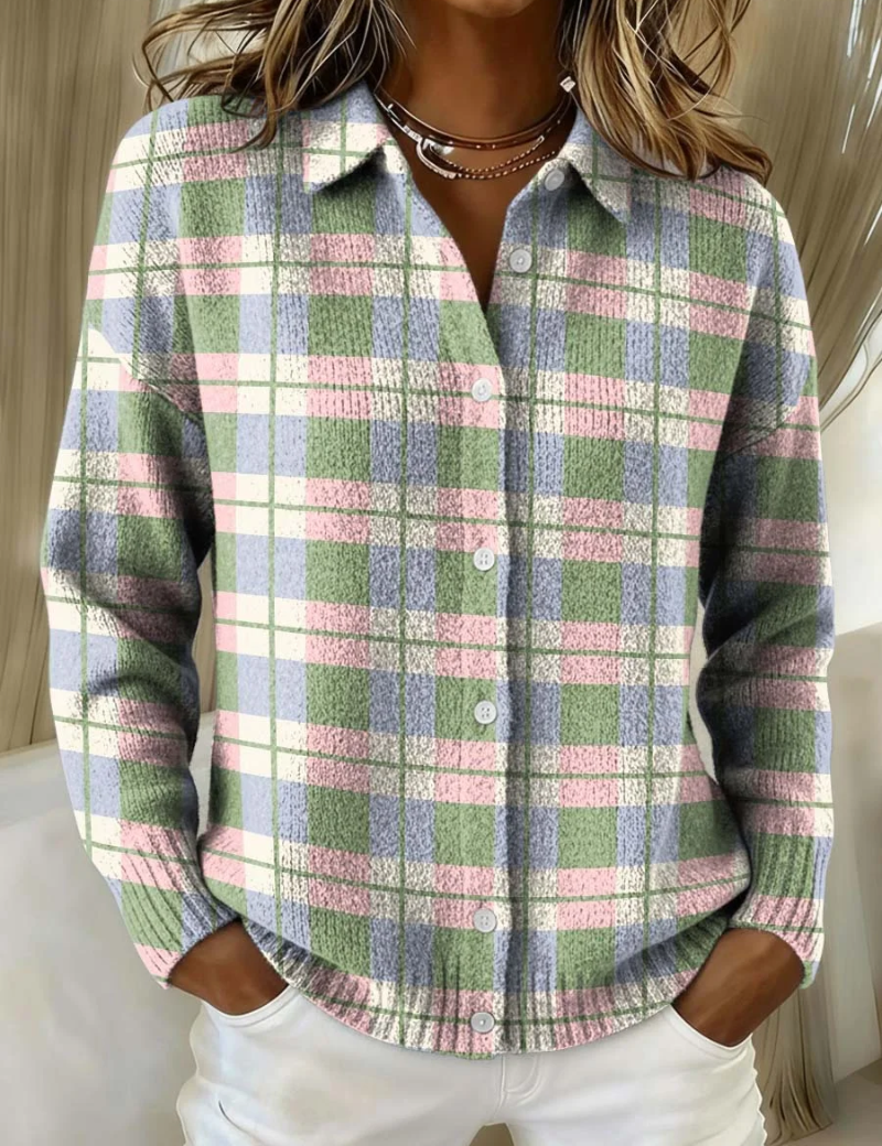 Giacca a Maglia a Quadri Pastello con Bottoni in multicolore - Lucia di Amora Moda