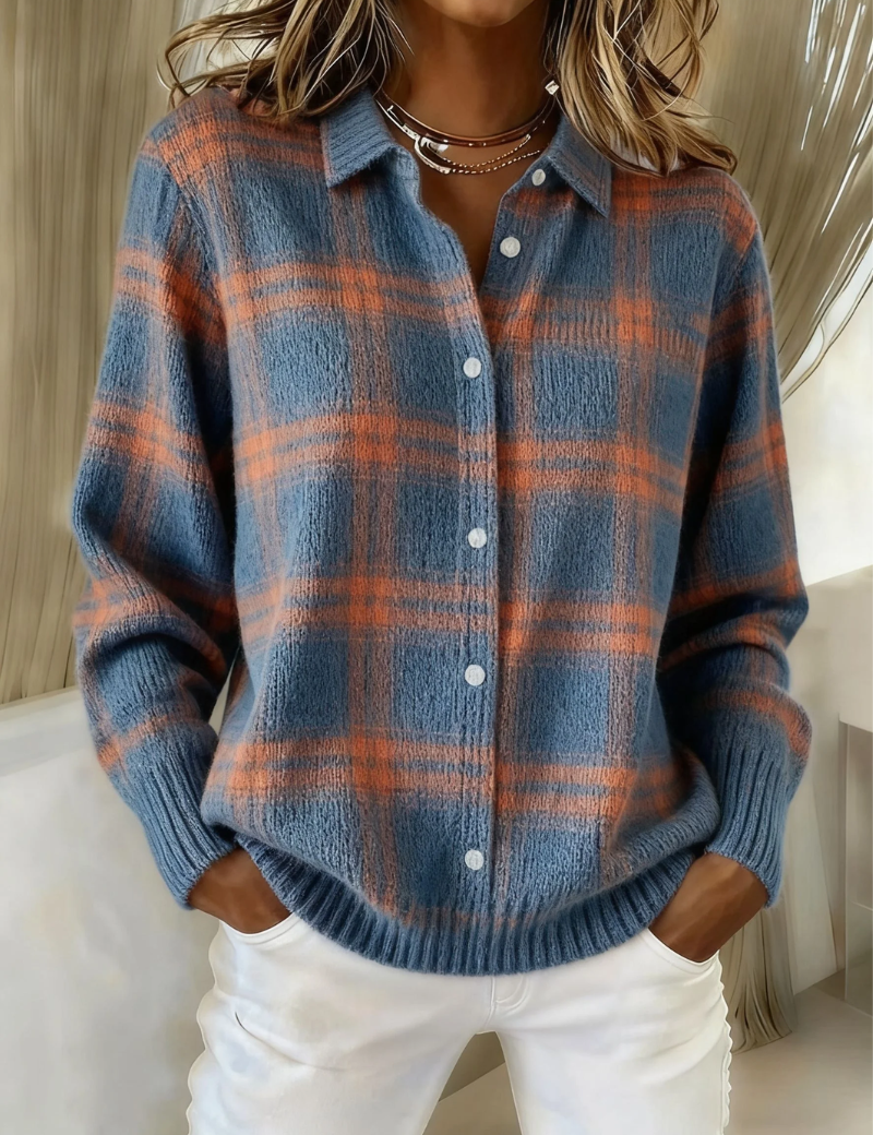 Calda Giacca a Maglia a Quadri Blu - Loredana di Amora Moda