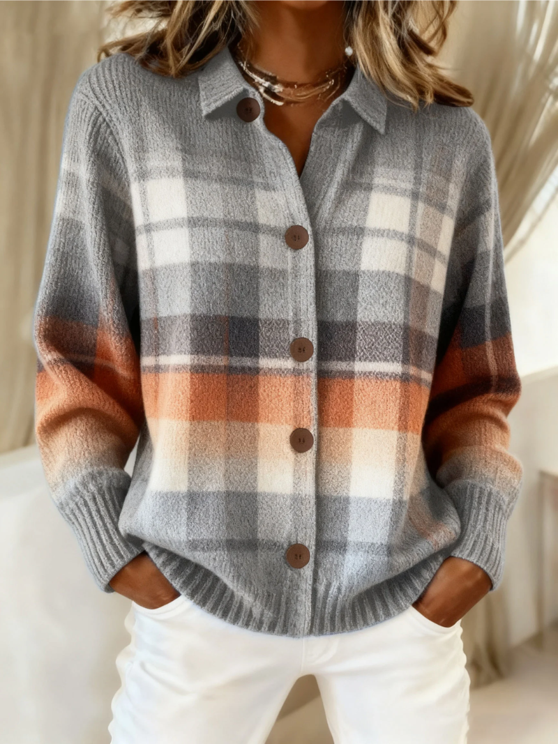 Giacca a Cardigan a Scacchi Calda in multicolore - Margherita di Amora Moda