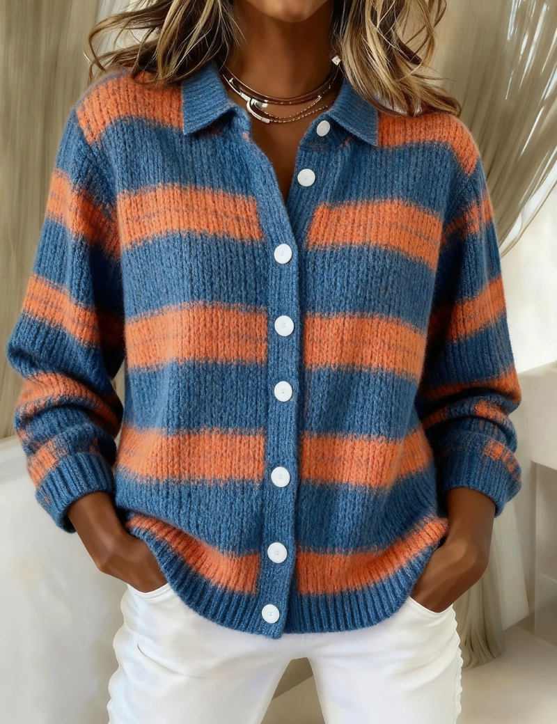 Giacca a Maglia a Righe in arancione / Blu - Livia di Amora Moda