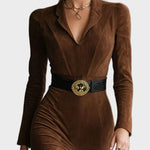 Abito Midi Western in Camoscio Sintetico con Colletto e Spacco - Silvia di Amora Moda, foto 2