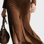 Abito Midi Western in Camoscio Sintetico con Colletto e Spacco - Silvia di Amora Moda, foto 3